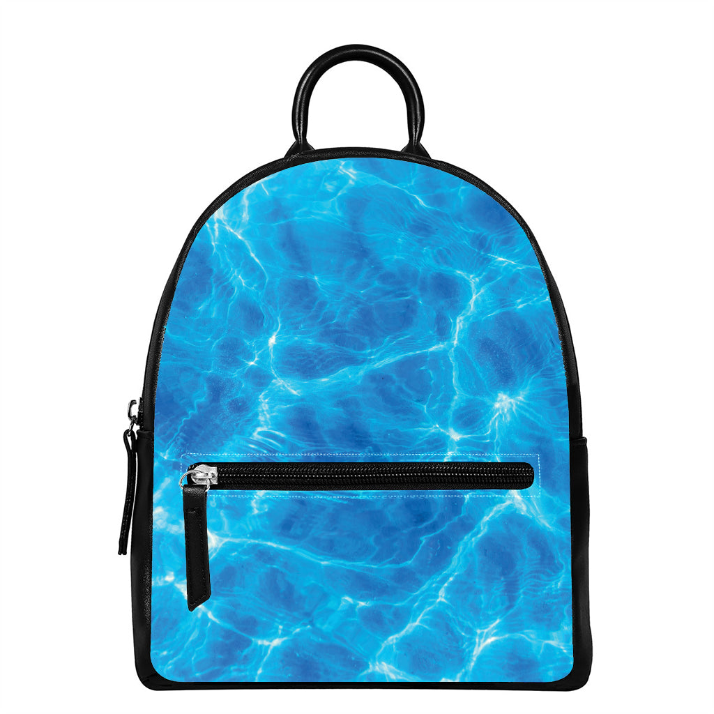 Blue Water Surface Print Leather Backpack