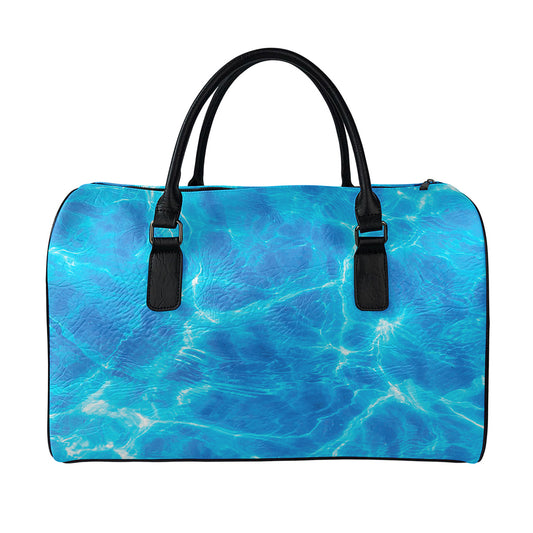 Blue Water Surface Print Leather Duffle Bag