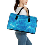 Blue Water Surface Print Leather Duffle Bag
