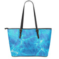 Blue Water Surface Print Leather Tote Bag With Zipper