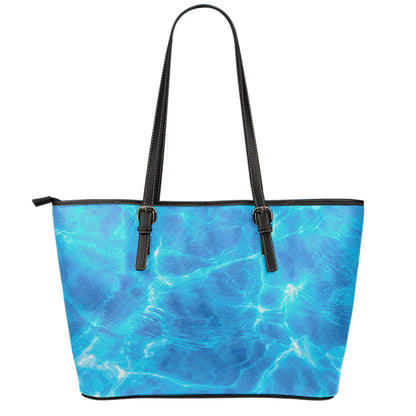 Blue Water Surface Print Leather Tote Bag