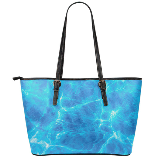 Blue Water Surface Print Leather Tote Bag