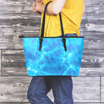 Blue Water Surface Print Leather Tote Bag