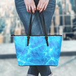 Blue Water Surface Print Leather Tote Bag