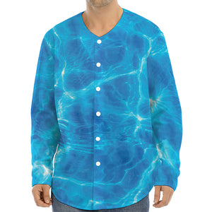 Blue Water Surface Print Long Sleeve Baseball Jersey