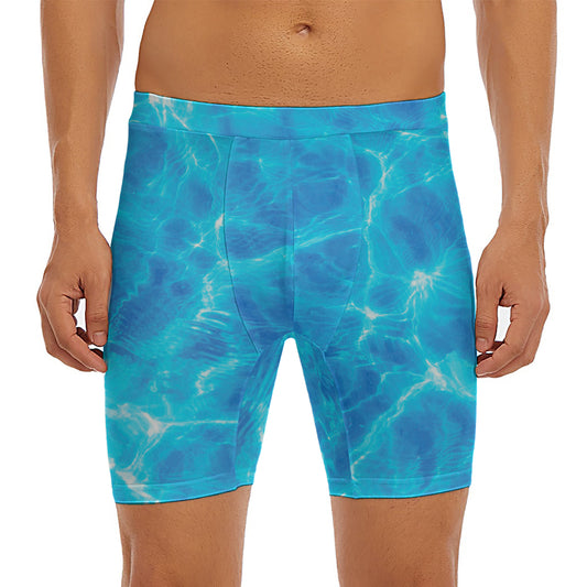 Blue Water Surface Print Men's Long Boxer Briefs