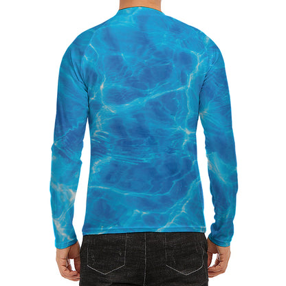 Blue Water Surface Print Men's Long Sleeve Rash Guard