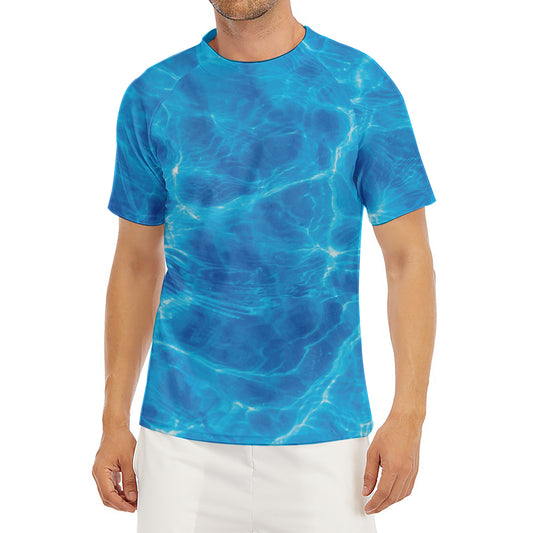 Blue Water Surface Print Men's Short Sleeve Rash Guard