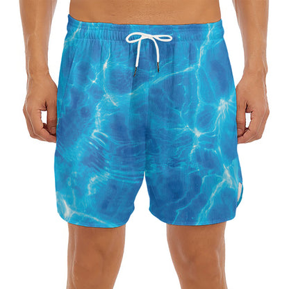 Blue Water Surface Print Men's Split Running Shorts