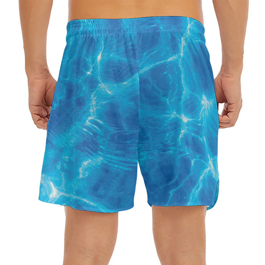 Blue Water Surface Print Men's Split Running Shorts