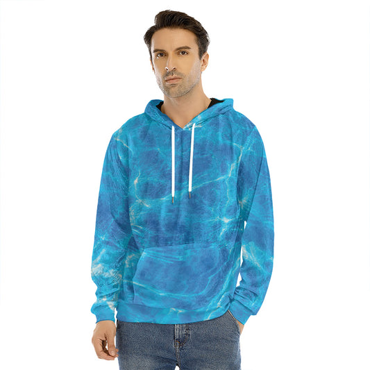 Blue Water Surface Print Men's Velvet Pullover Hoodie