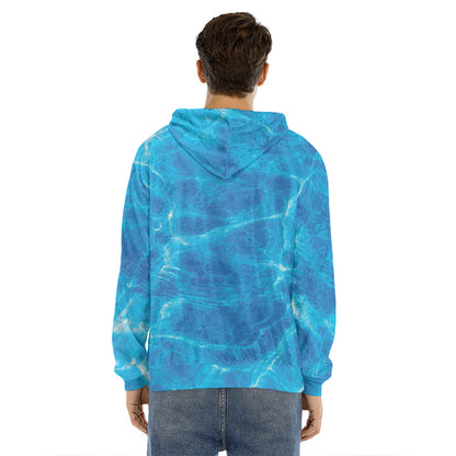 Blue Water Surface Print Men's Velvet Pullover Hoodie
