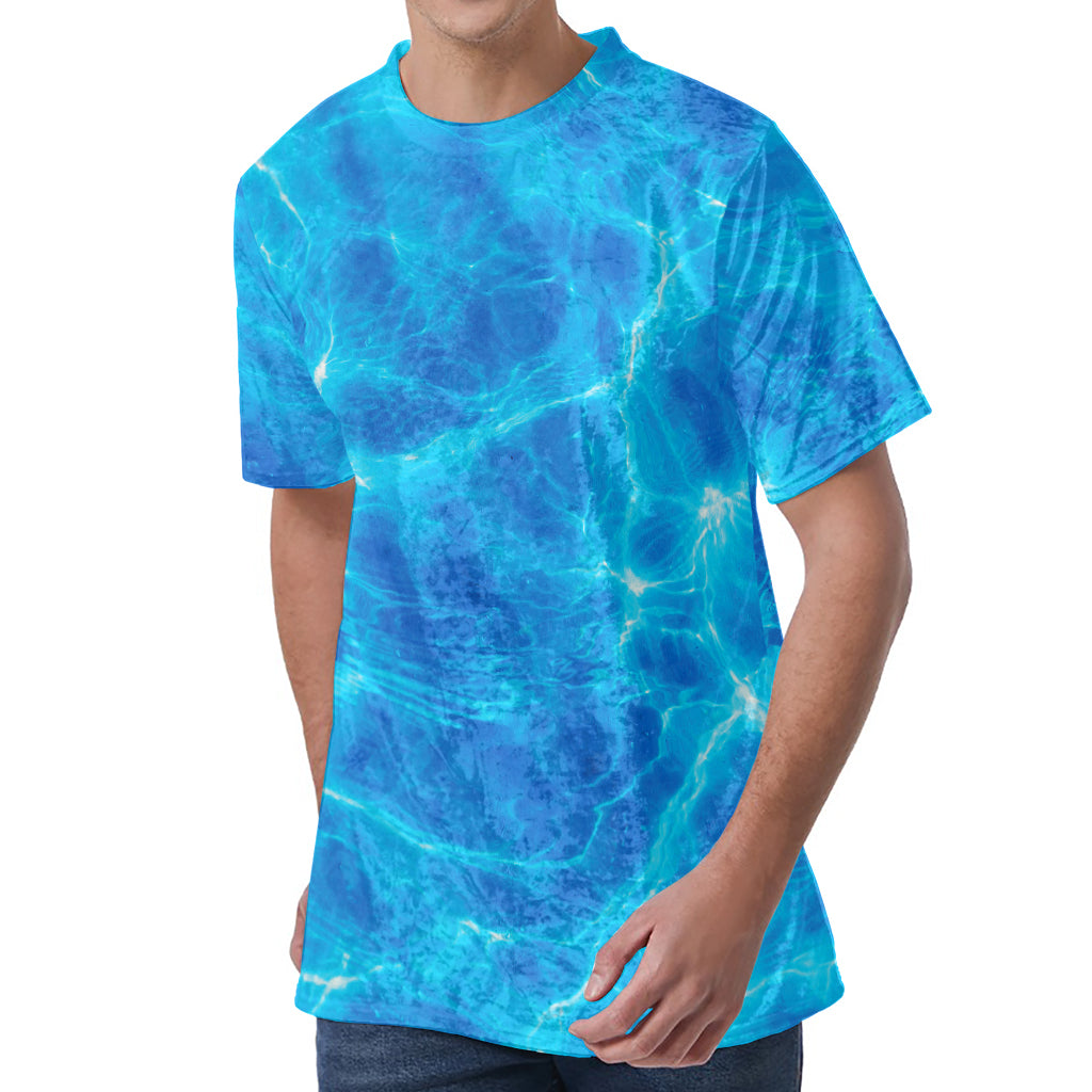 Blue Water Surface Print Men's Velvet T-Shirt