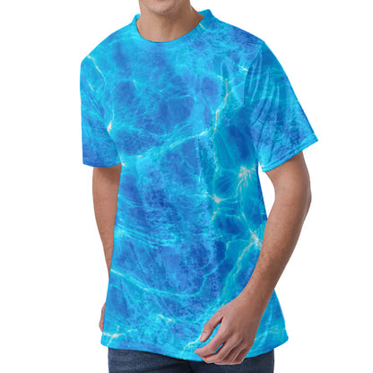 Blue Water Surface Print Men's Velvet T-Shirt