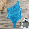 Blue Water Surface Print One Shoulder Bodysuit