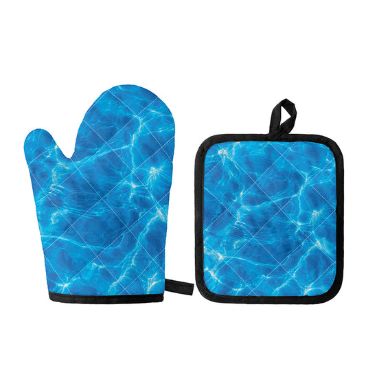 Blue Water Surface Print Oven Mitt And Pot Holder Set