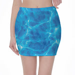 Blue Water Surface Print Pencil Mini Skirt