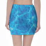Blue Water Surface Print Pencil Mini Skirt