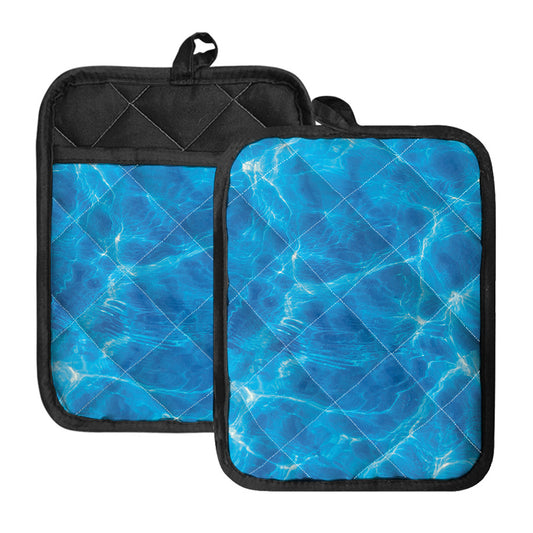 Blue Water Surface Print Pot Holders With Pocket