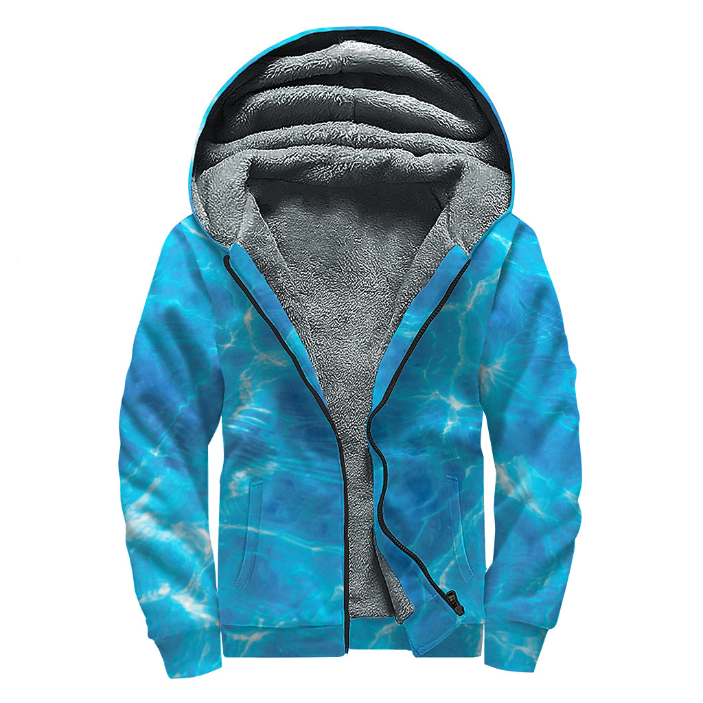 Blue Water Surface Print Sherpa Lined Zip Up Hoodie