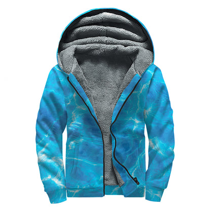 Blue Water Surface Print Sherpa Lined Zip Up Hoodie