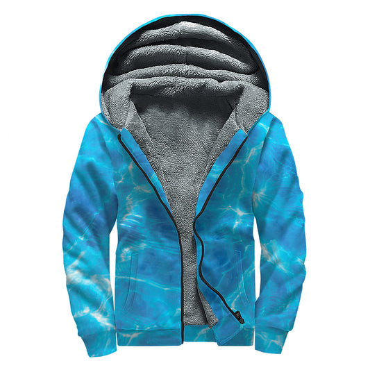 Blue Water Surface Print Sherpa Lined Zip Up Hoodie