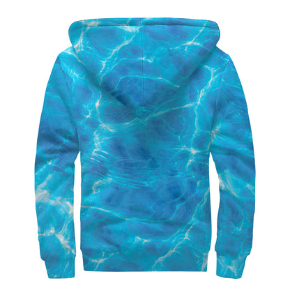 Blue Water Surface Print Sherpa Lined Zip Up Hoodie