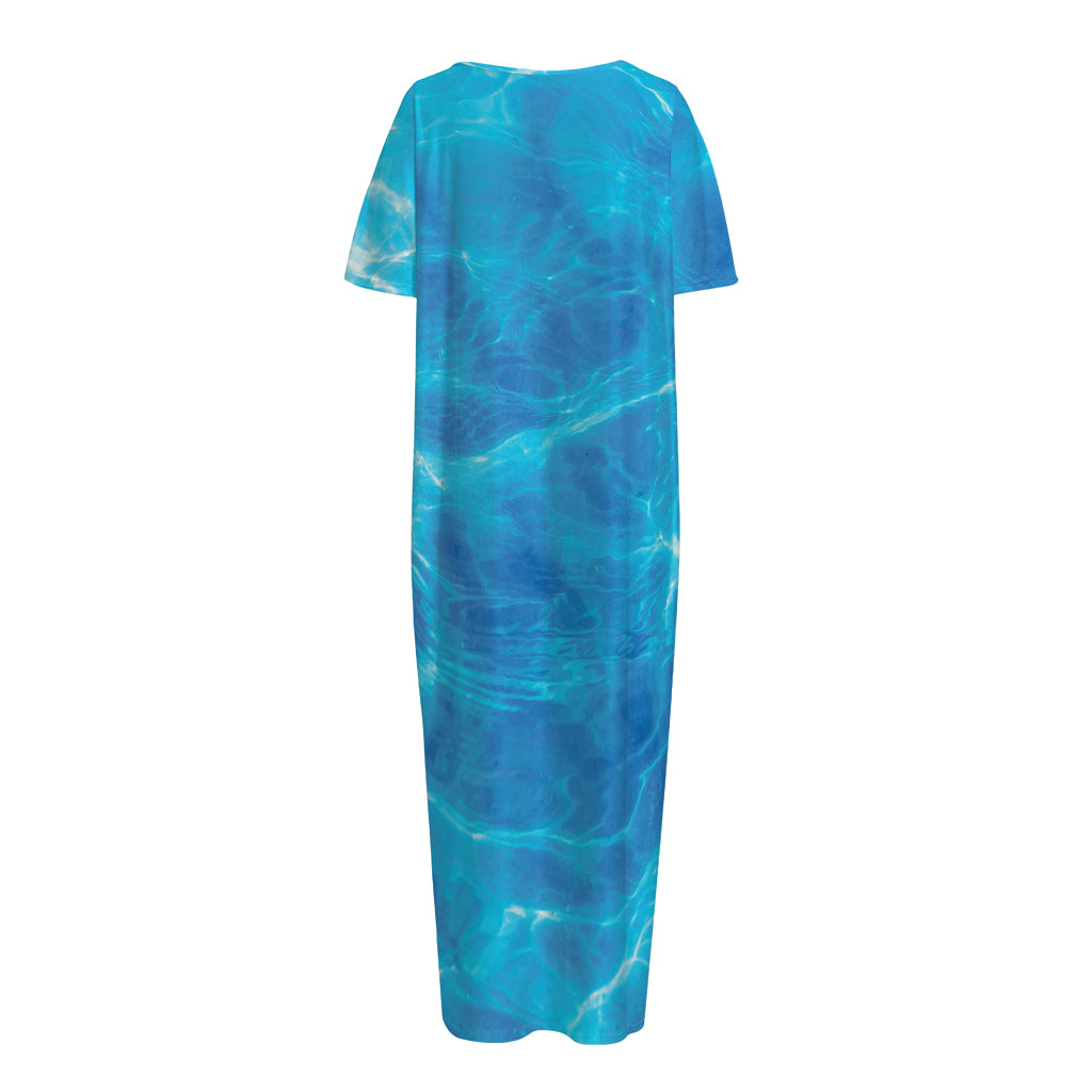 Blue Water Surface Print Short Sleeve Long Nightdress