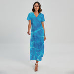 Blue Water Surface Print Short Sleeve Maxi Dress