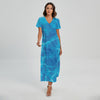 Blue Water Surface Print Short Sleeve Maxi Dress