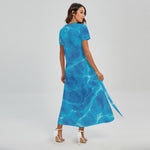 Blue Water Surface Print Short Sleeve Maxi Dress