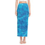 Blue Water Surface Print Side Slit Maxi Skirt