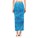 Blue Water Surface Print Side Slit Maxi Skirt