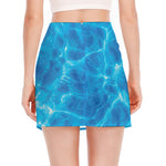 Blue Water Surface Print Side Slit Mini Skirt