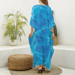 Blue Water Surface Print Silk V-Neck Kaftan Dress