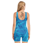 Blue Water Surface Print Sleeveless One Piece Swimsuit