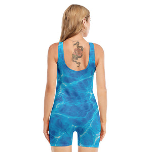 Blue Water Surface Print Sleeveless One Piece Swimsuit