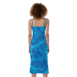 Blue Water Surface Print Slim Fit Midi Cami Dress