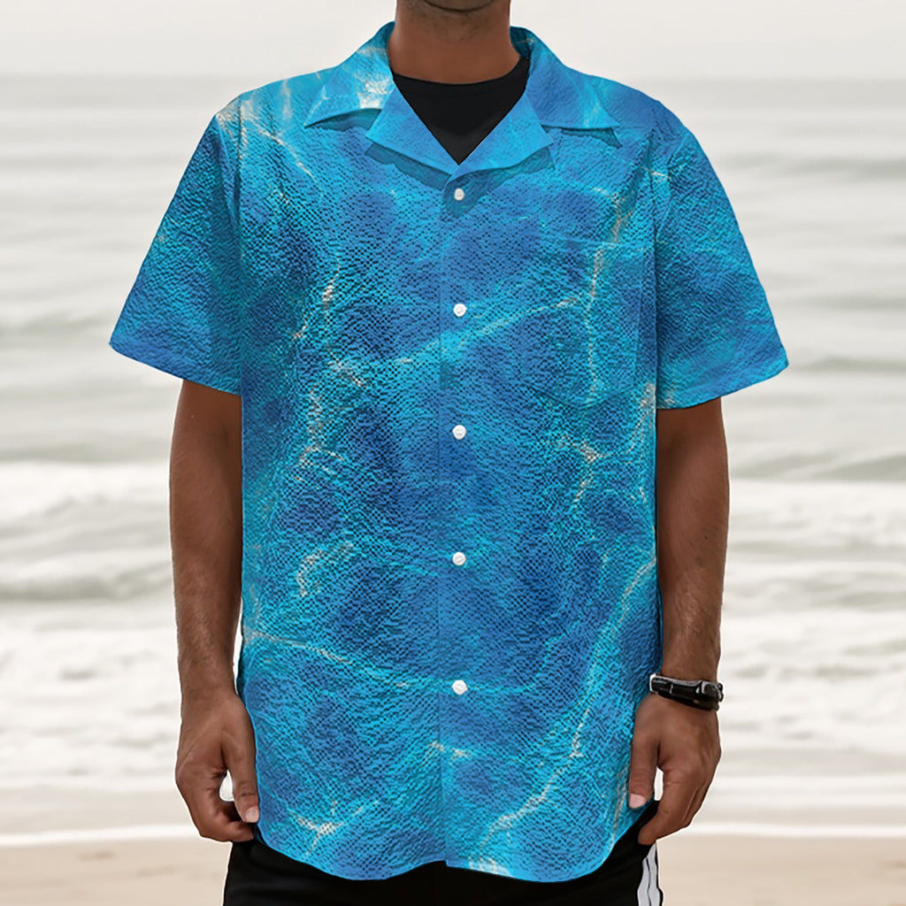 Blue Water Surface Print Textured Short Sleeve Shirt