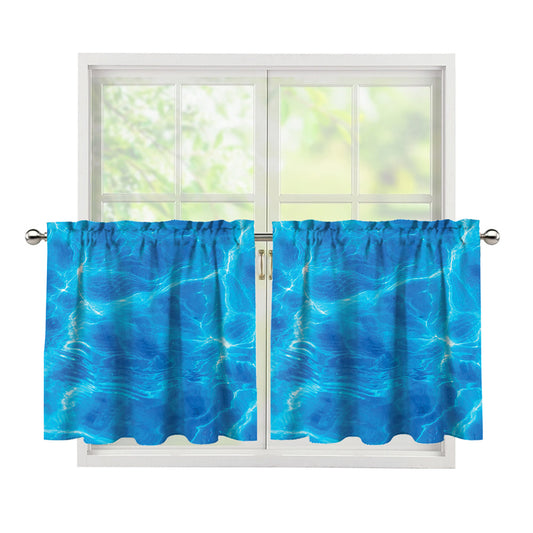 Blue Water Surface Print Tier Curtains