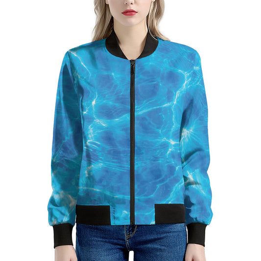 Blue Water Surface Print Women's Bomber Jacket
