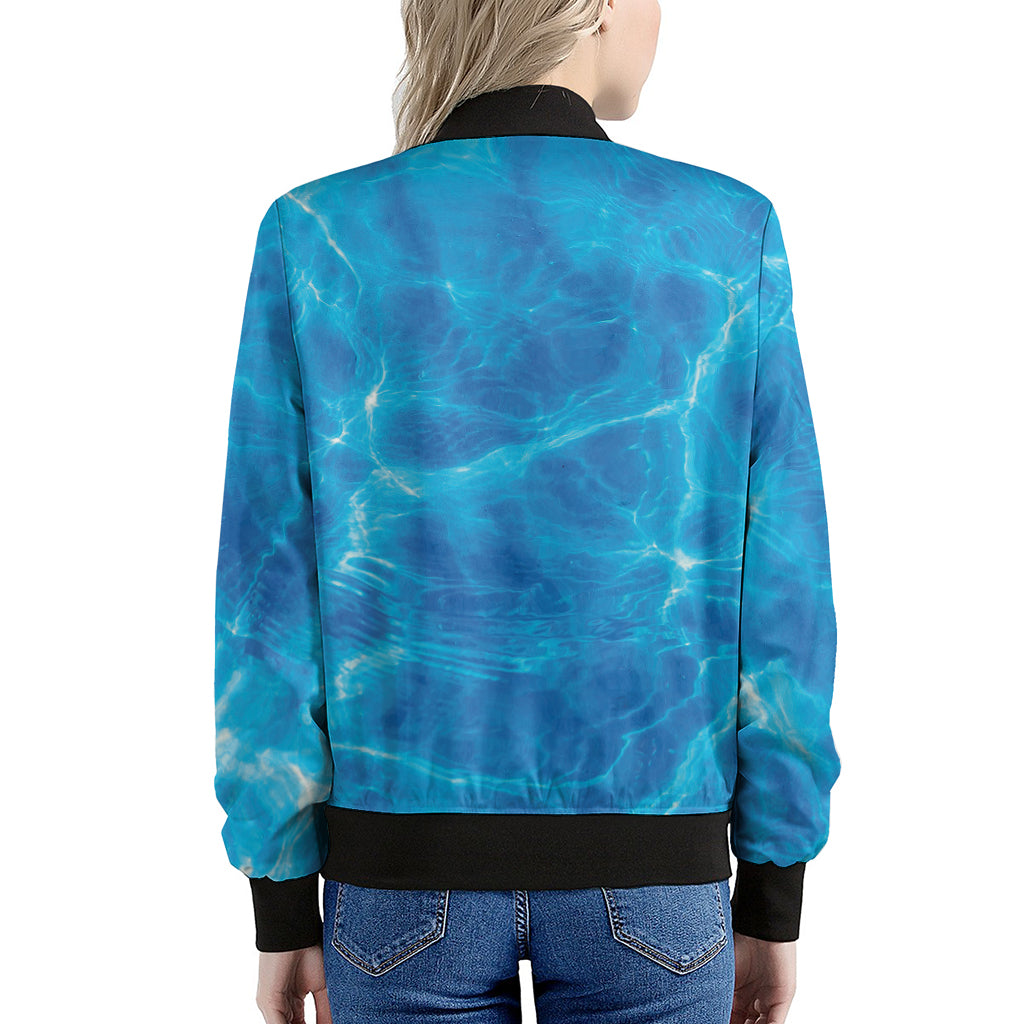 Blue Water Surface Print Women's Bomber Jacket