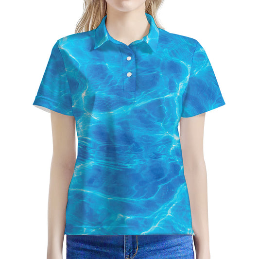 Blue Water Surface Print Women's Polo Shirt