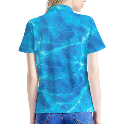 Blue Water Surface Print Women's Polo Shirt