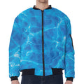 Blue Water Surface Print Zip Sleeve Bomber Jacket
