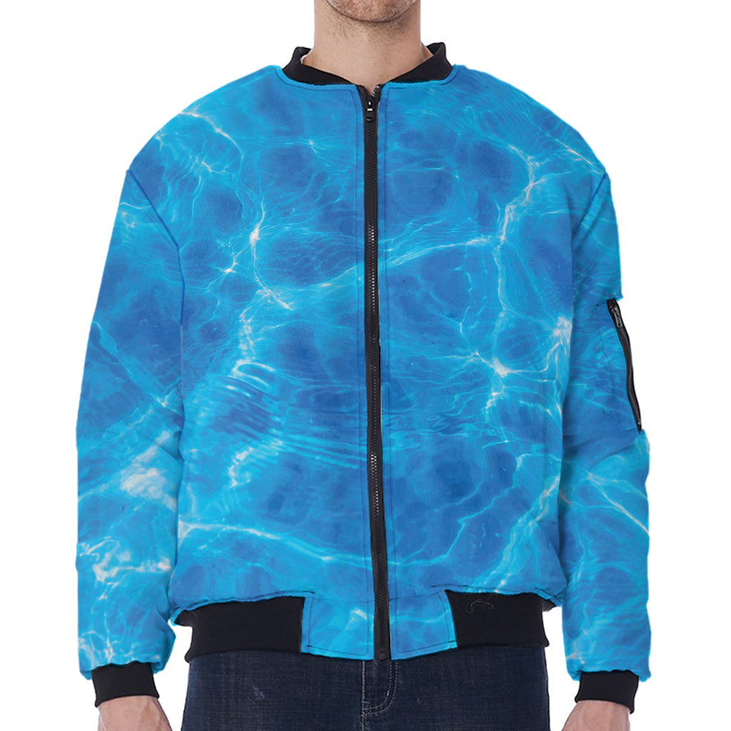 Blue Water Surface Print Zip Sleeve Bomber Jacket