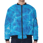 Blue Water Surface Print Zip Sleeve Bomber Jacket