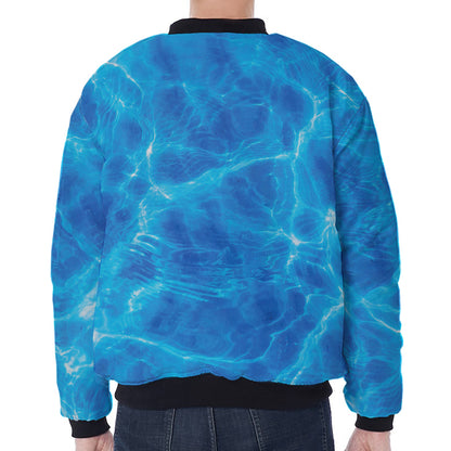 Blue Water Surface Print Zip Sleeve Bomber Jacket