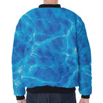 Blue Water Surface Print Zip Sleeve Bomber Jacket