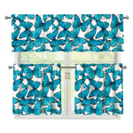 Blue Watercolor Butterfly Pattern Print 3 Piece Kitchen Curtains